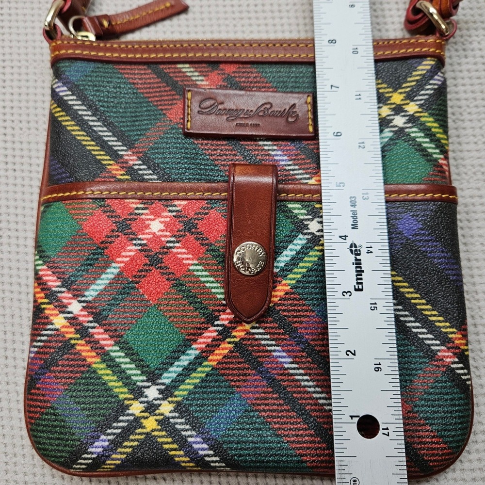 Dooney & Bourke Tartan Plaid Coated Canvas Leather Crossbody Bag Green Red Multi - Picture 10 of 16